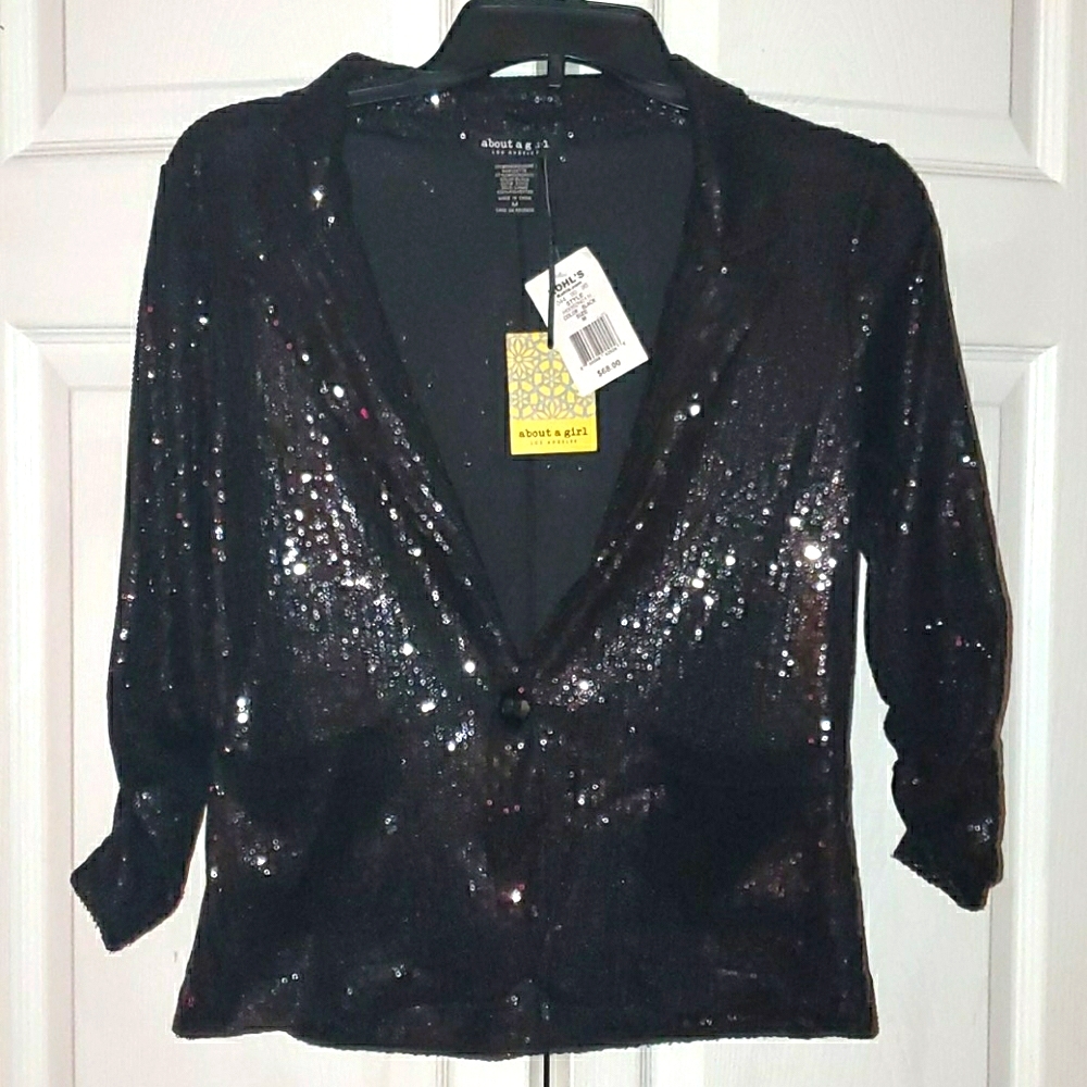 NWT About a Girl Black Sequin Blazer